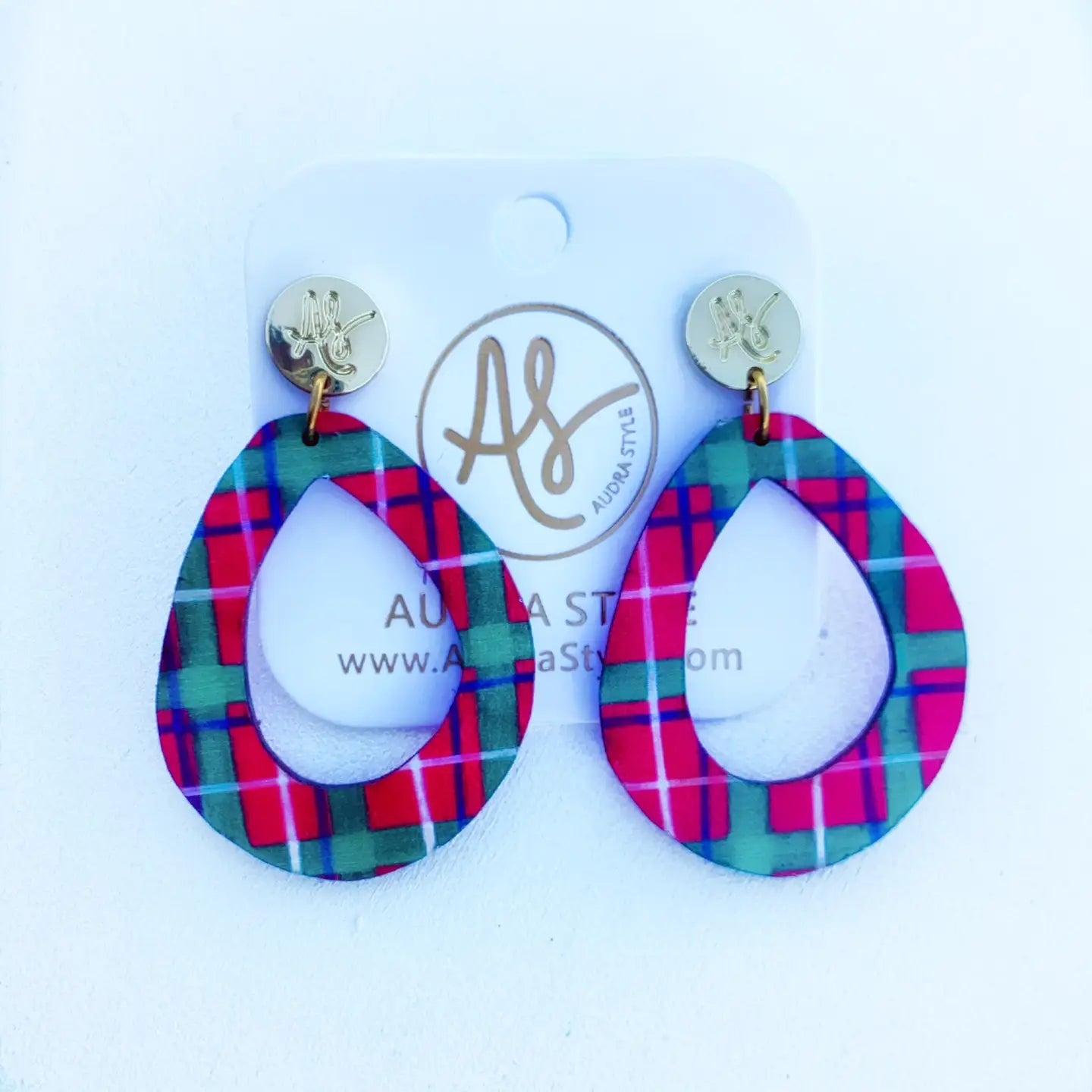 Christmas Plaid Hoop Drop Earrings