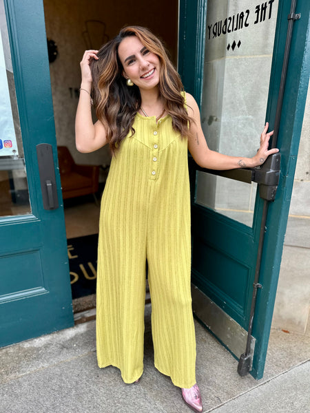 Get To It Jumpsuit - Chartreuse