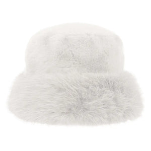 Faux Fur Plush Bucket Hat - White