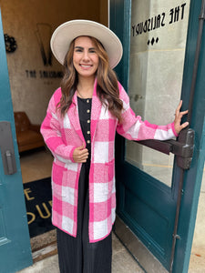 Pink Plaid Cardigan