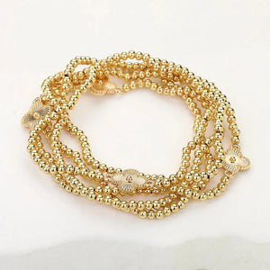 Metal Ball Clover Stretch Bracelet Set - Gold