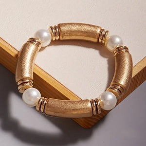 Brushed Gold Pearl Stretch Bracelet