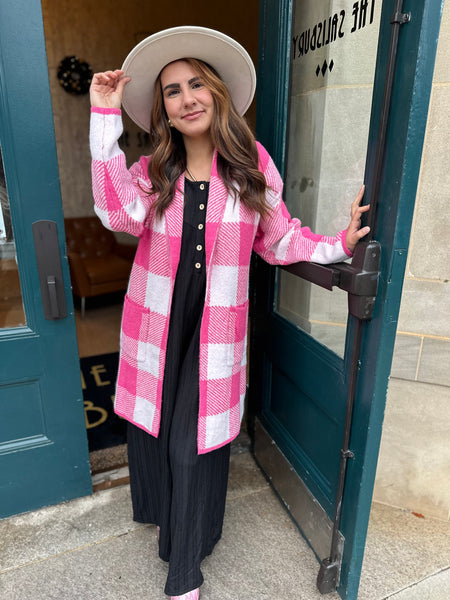 Pink Plaid Cardigan