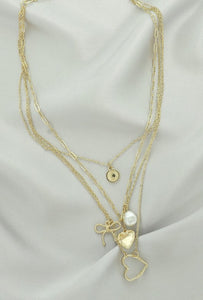 Layered Bow And Heart Necklace