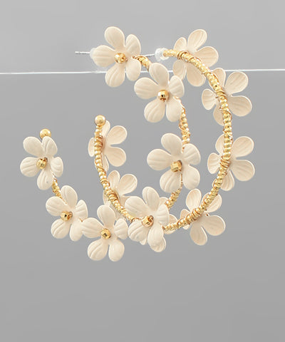 Ivory Flower Hoop Earrings