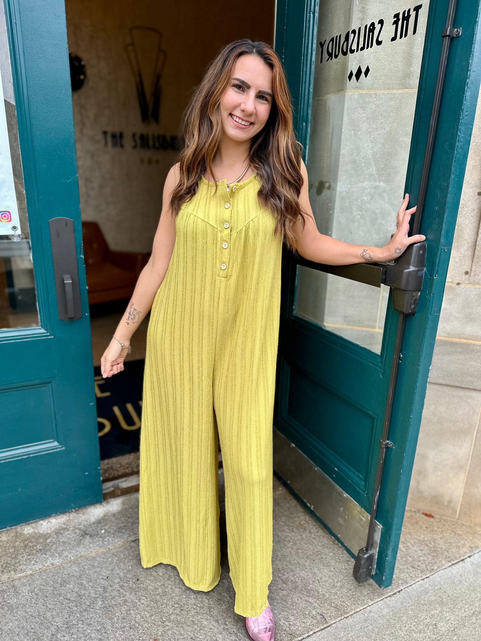 Get To It Jumpsuit - Chartreuse