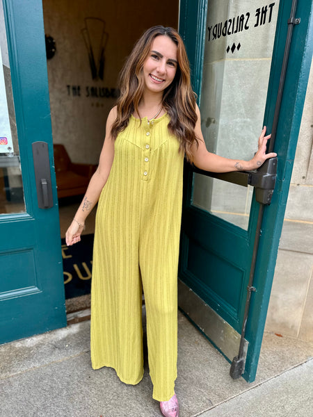 Get To It Jumpsuit - Chartreuse