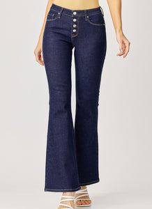 RISEN MID RISE BUTTON DOWN FLARE JEANS