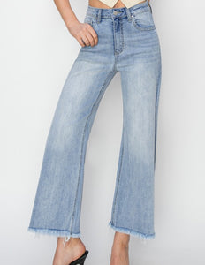 RISEN HIGH RISE CROP WIDE LEG FRAY HEM JEANS