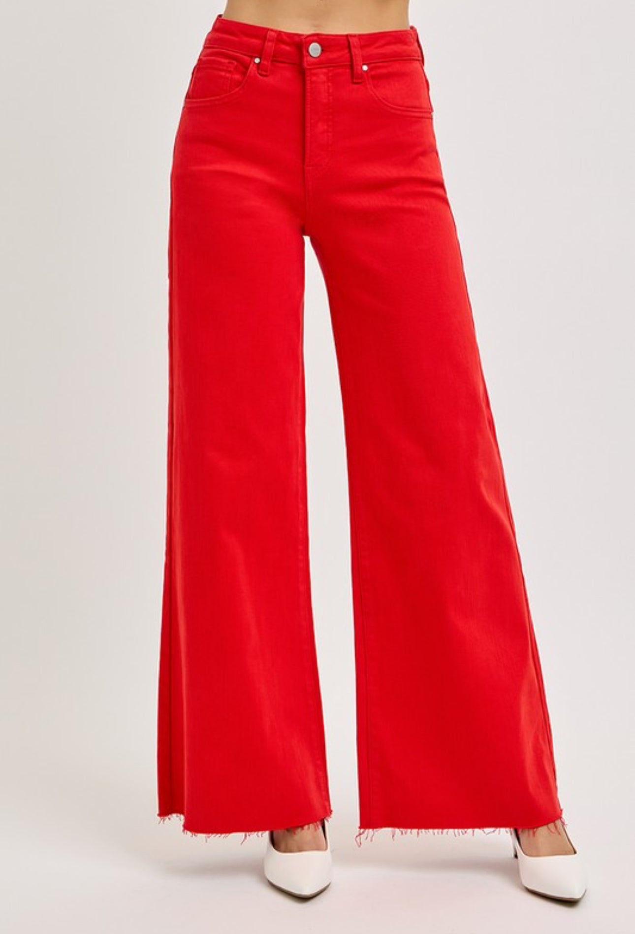 RISEN FIESTA RED HIGH RISE WIDE LEG PALAZZO JEANS