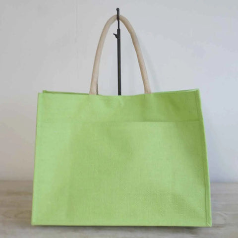 Jute Lime Pocket Tote Bag