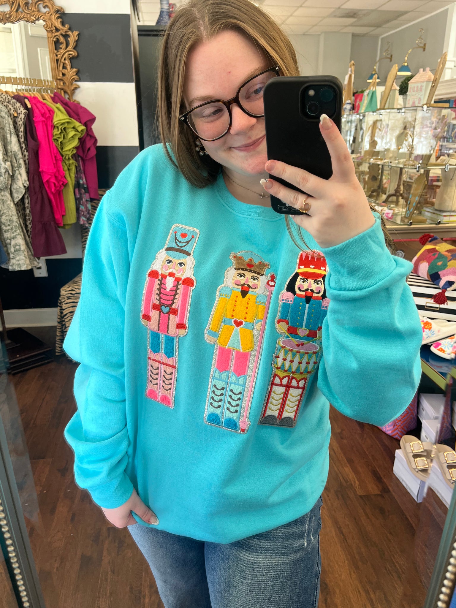 Turquoise Nutcracker Patch Pullover