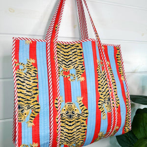 Large Quilted Tiger Tote Bag {Blue & Orange}