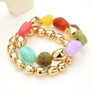 Pebble Stone Stretch Bracelet Set - Light Multi