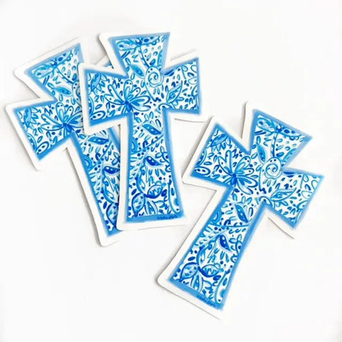 Blue & White Cross Sticker