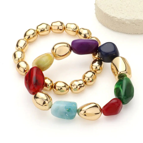 Pebble Stone Stretch Bracelet Set - Dark Multi