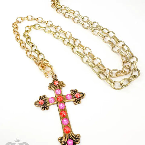 Swirl Tip Cross Long Necklace