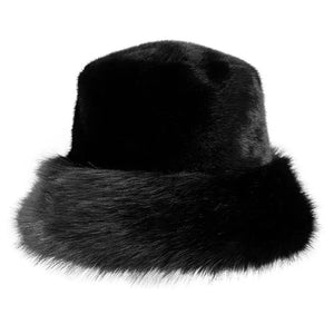 Faux Fur Plush Bucket Hat - Black