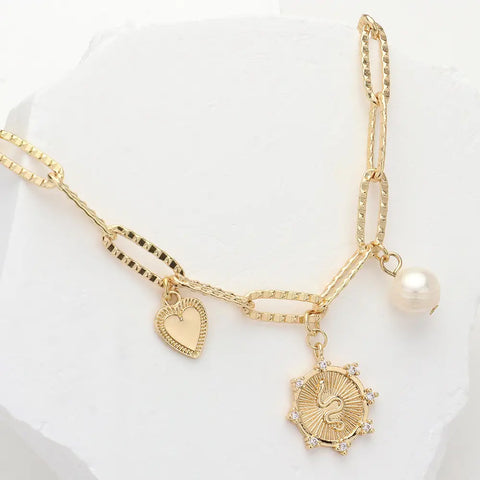 Pearl Snake Token Charm Necklace