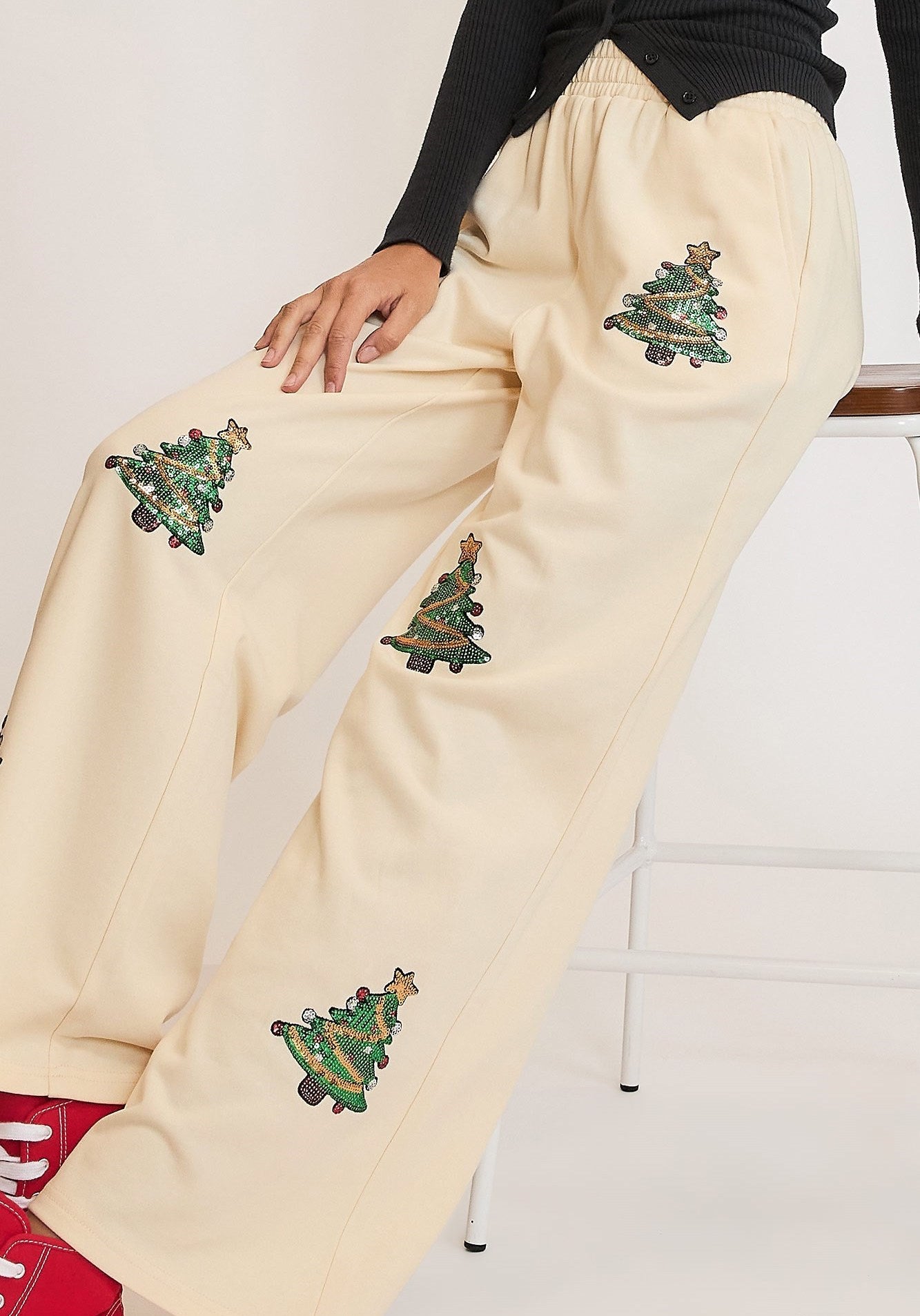 Sequin Tree Pants- Cream